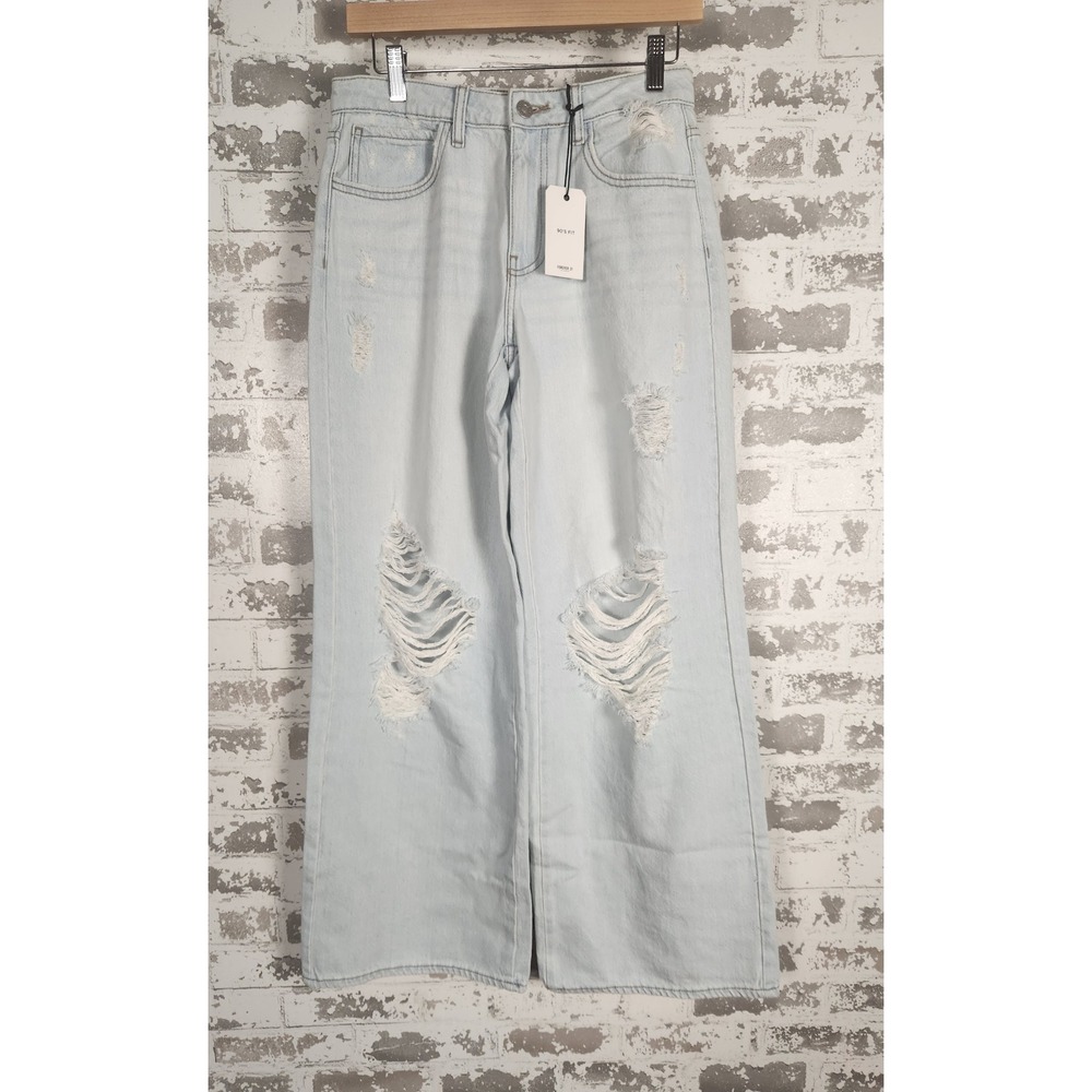 Forever 21 90s Fit Jeans Womens Size 26 Distressed Wide Leg Light Wash Denim